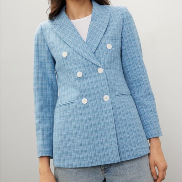 SANDRO Paris Blue Tweed Double Breasted Blazer Size 36 US 4/Small - Picture 5 of 16